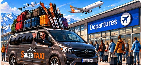 Sauze Taxi van ready for an Alpine transfer